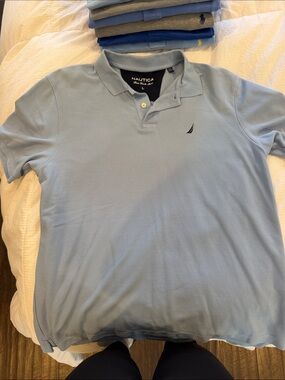 Nautica Men's Sky Blue Pique Polo with Sail Logo
